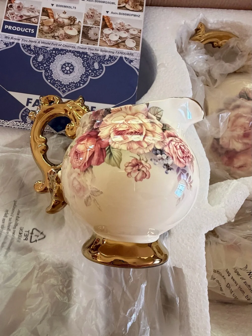 Vintage Floral Porcelain Tea Set with Gold Accents